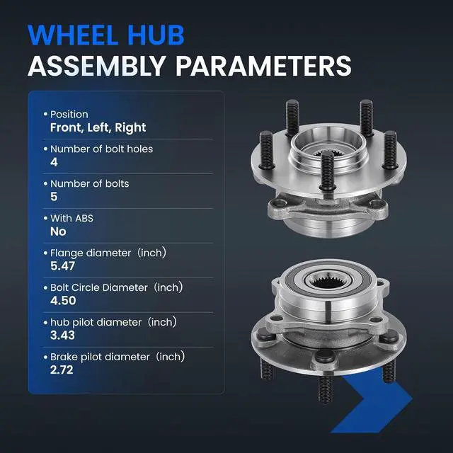Alt view image 4 of 7 - 513300 Front Wheel Bearing and Hub Assembly Compatible with Mitsubishi Lancer 2008-2015 2.0L L4, 2013-2015 2.4L L4 Gas, Fits for AWD Models, 1PCS