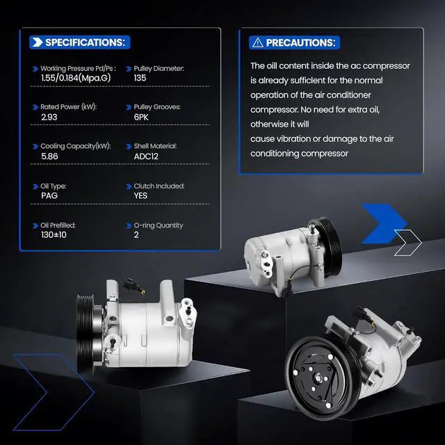 Alt view image 6 of 7 - 67460 Air Conditioning A/C Compressor with Clutch Compatible with Nissan Sentra 2000 1.6L L4, 2004-2006 1.8L L4, 2000-2001 2.0L L4 GAS