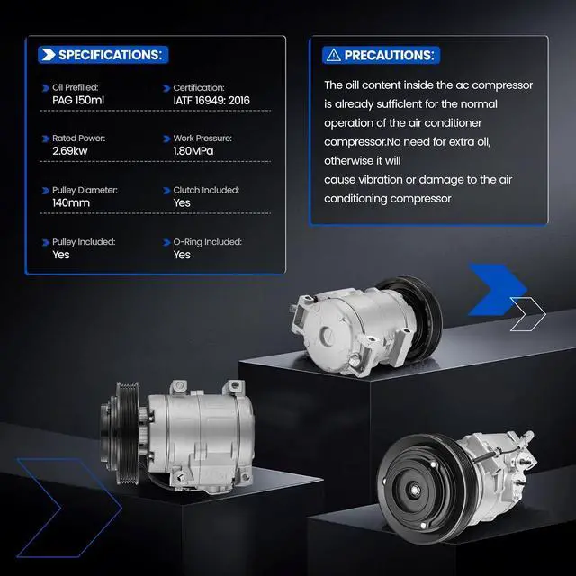 Alt view image 3 of 7 - 78391 Air Conditioning AC Compressor with Clutch Compatible with Toyota Corolla 2003-2008 L4 1.8L GAS, Compatible with Toyota Matrix 2003-2008 L4 1.8L GAS