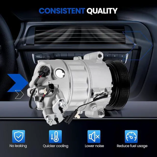 Alt view image 4 of 7 - 157504 Air Conditioning A/C Compressor with Clutch Compatible with Volvo S60 S80 S90 V60 V90 XC60 XC70 XC90 2.0L L4, GAS
