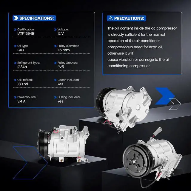 Alt view image 6 of 7 - 158381 Air Conditioning A/C Compressor with Clutch Compatible with Mazda 3 2.0L 2010-2013, 3 Sport 2.0L 2010-2013, 5 Grooves (Not 6 Grooves)