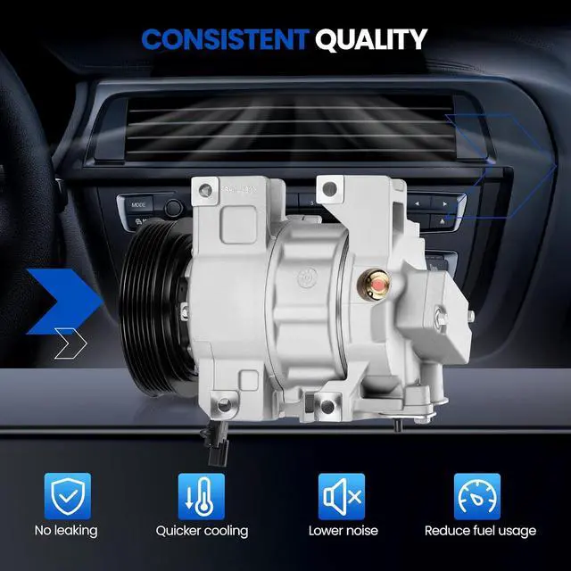 Alt view image 4 of 7 - 68664 Air Conditioning A/C Compressor with Clutch Compatible with Nissan Altima 2007-2012 2.5L L4 GAS, Compatible with Nissan Sentra 2007-2012 2.5L L4 GAS