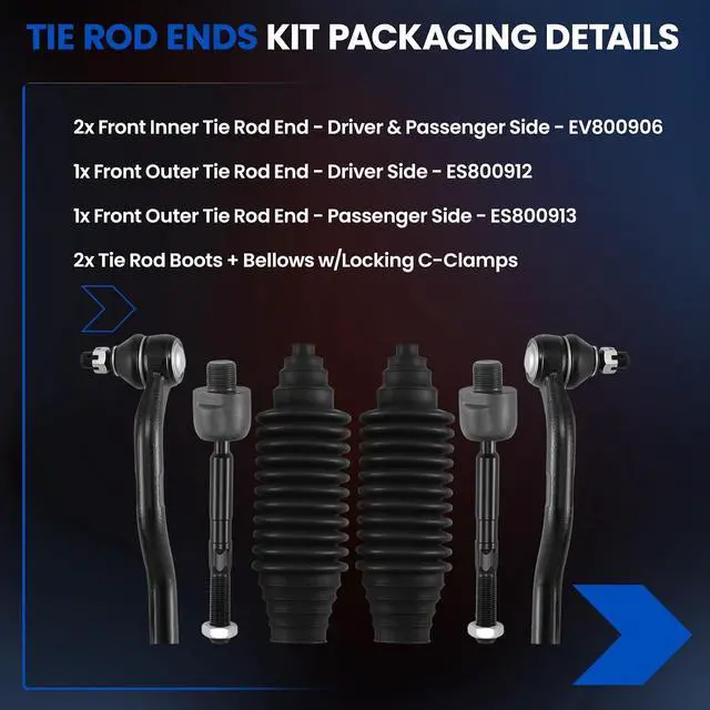 Alt view image 4 of 7 - 6-PC Tie Rod Ends Kits Compatible with Honda Civic 2012-2015,2xInner tie rod EV800906,1xOuter tie rod ES800912,1xOuter tie rod ES800913,2xdust cover