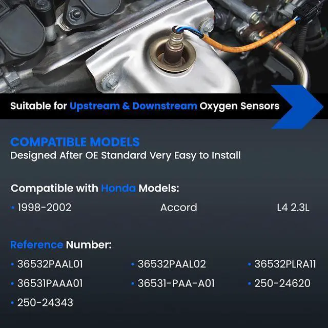 Alt view image 2 of 7 - Oxygen O2 Sensor 36531PAAA01 Upstream & Downstream Compatible with Honda Accord L4 2.3L 98-02, Oxygen Sensor Replacement, 36532PLRA11, 36532PAAL01, 36532PAAL02, 250-24620, 250-24343, 2PCS