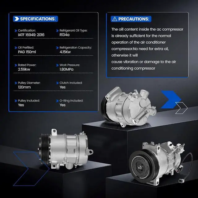 Alt view image 3 of 7 - 157388 Air Conditioning A/C Compressor with Clutch Compatible with Jeep Compass Patriot 2009-2017, Compatible with Dodge Caliber 2009-2012, L4 2.0L 2.4L