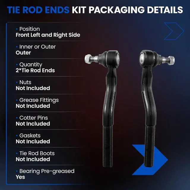 Alt view image 3 of 7 - 2PCS ES800593 ES800594 Front Outer Tie Rod Ends Kit Compatible with Jeep 2007-2017 Wrangler, 2018 Wrangler JK