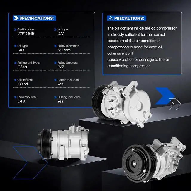Alt view image 4 of 7 - 98393 Air Conditioning A/C Compressor with Clutch Compatible with Scion tC 2007-2010 Coupe, L4 2.4L