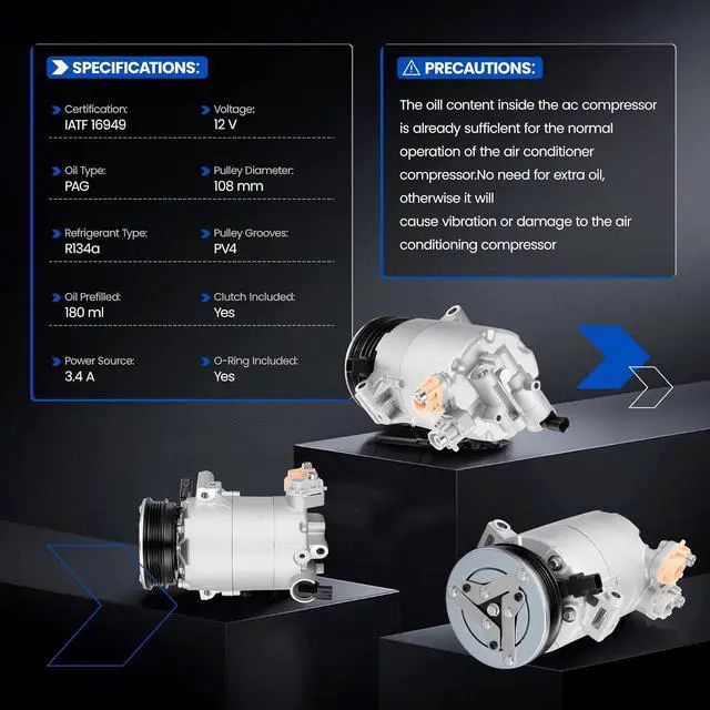 Alt view image 6 of 7 - 198360 Air Conditioning A/C Compressor with Clutch Compatible with Ford Escape 2013-2016 2.0L, Compatible with Lincoln MKC 2015-2016 2.0L 2.3L