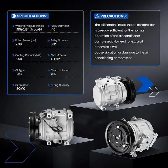 Alt view image 6 of 7 - 78320 Air Conditioning A/C Compressor with Clutch Compatible with Toyota Corolla 1998-2002 1.8L L4 GAS