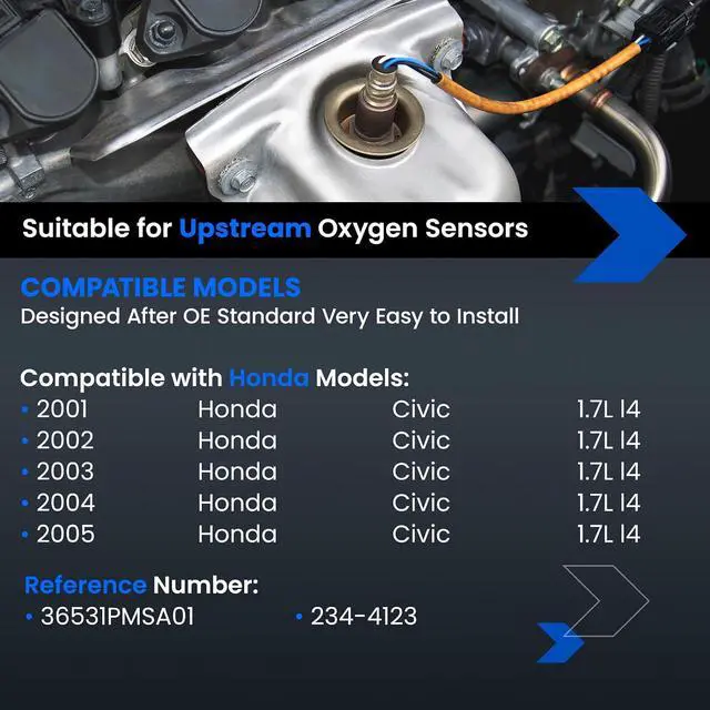 Alt view image 2 of 7 - Oxygen O2 Sensor 234-4123 Upstream Compatible with Honda Civic 1.7L L4 2001-2005, Replacement 4Pins Oxygen Sensor for 36531PMSA01, 1PCS