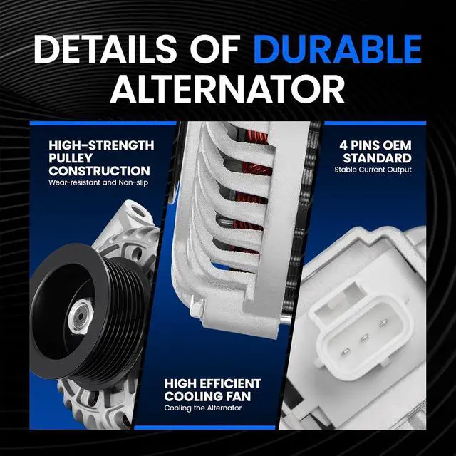 Alt view image 3 of 7 - Alternator Compatible with Ford Excursion 6.0L 6.0 Diesel 2003 2004 2005 8306, Compatible with Ford F150 F250 F350 Pickup Excursion 6.0L 6.0 Diesel 334-2532 AFD0103 400-14062 3C3T-10300-AA 8306