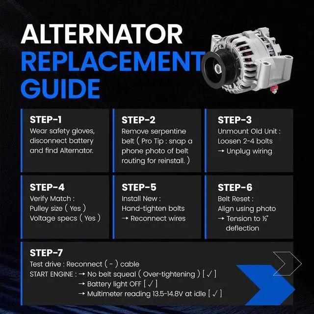 Alt view image 5 of 7 - Alternator Compatible with Ford Excursion 6.0L 6.0 Diesel 2003 2004 2005 8306, Compatible with Ford F150 F250 F350 Pickup Excursion 6.0L 6.0 Diesel 334-2532 AFD0103 400-14062 3C3T-10300-AA 8306