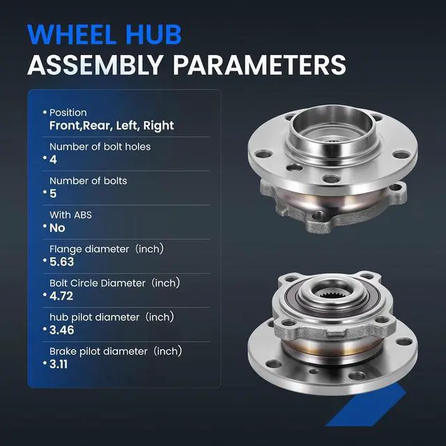 Alt view image 4 of 7 - 512573 Front+Rear Wheel Bearing and Hub Assembly Compatible with Mini Cooper Countryman 2011-2016 1.6L L4, Compatible with Mini Cooper Paceman 2013-2016, Gas, 2 PCS
