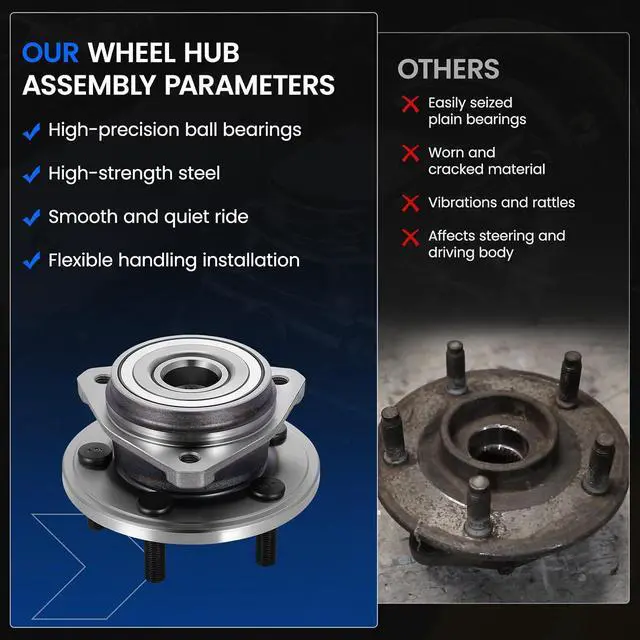 Alt view image 6 of 7 - 513158 Front Wheel Bearing and Hub Assembly Compatible with Jeep Cherokee 1999-2000, for TJ 2000-2006, for Wrangler 1999-2006 2.5L 4.0L, Gas, 2 PCS