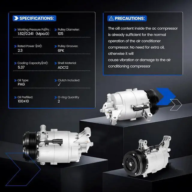 Alt view image 6 of 7 - 98275 Air Conditioning A/C Compressor with Clutch Compatible with Mini Cooper 2002-2006 1.6L L4, GAS