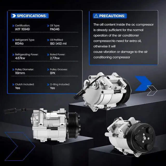Alt view image 3 of 7 - 68182 Air Conditioning AC Compressor with Clutch Compatible with Dodge Ram 2500 3500 4000 4500 5500, 2006-2009, L6 5.9L 6.7L DIESEL