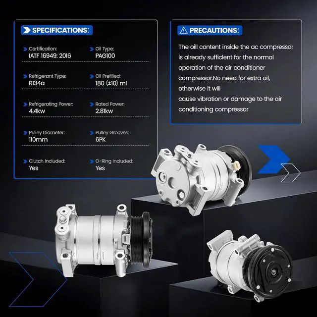 Alt view image 3 of 7 - 1136521 Air Conditioning AC Compressor with Clutch | Compatible with Chevrolet Silverado Express 1500 3500, Compatible with GMC Jimmy Sonoma Savana 1500, for Isuzu Hombre