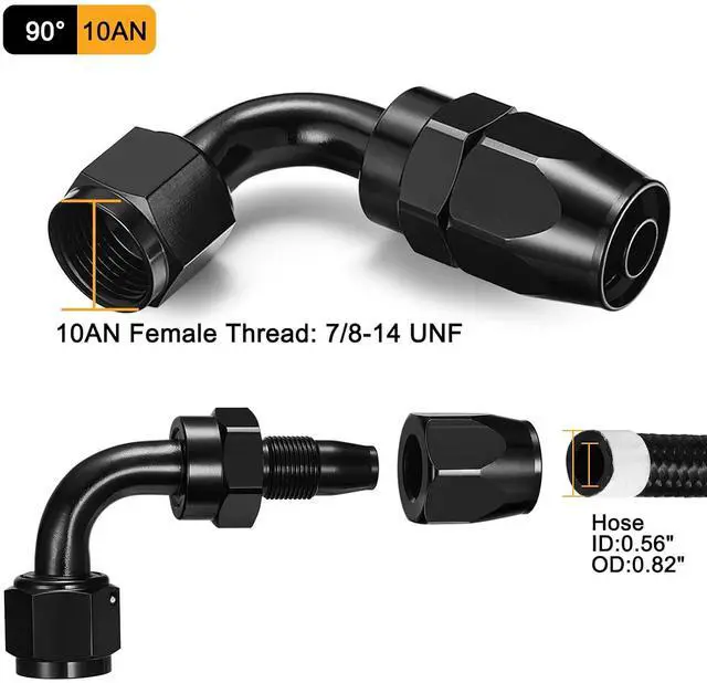 Alt view image 3 of 6 - 10AN 90 Degree Swivel Hose End Fitting Aluminum Seal AN Hose End Fitting for Braided Fuel Line