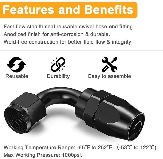 Alt view image 4 of 6 - 10AN 90 Degree Swivel Hose End Fitting Aluminum Seal AN Hose End Fitting for Braided Fuel Line