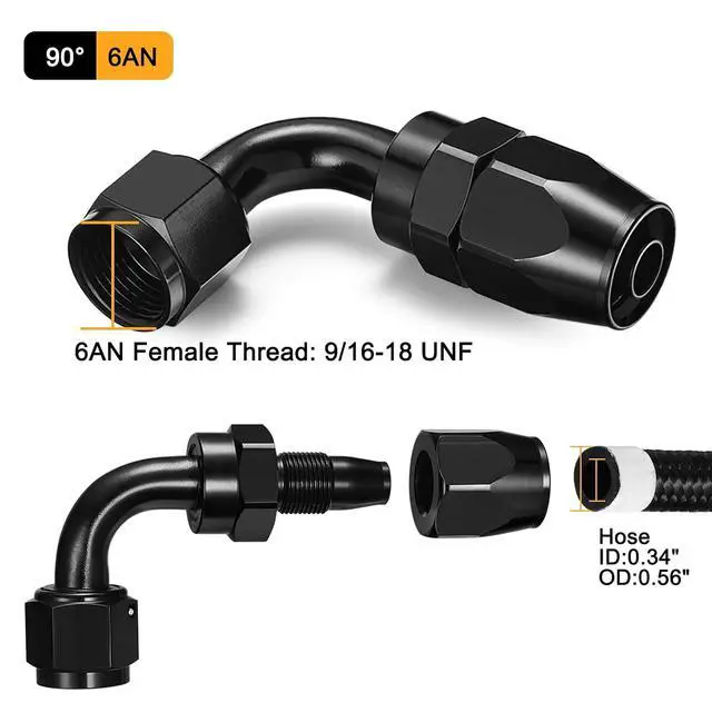 Alt view image 3 of 6 - 6AN 90 Degree Swivel Hose End Fitting Aluminum Seal AN Hose End Fitting for Braided Fuel Line