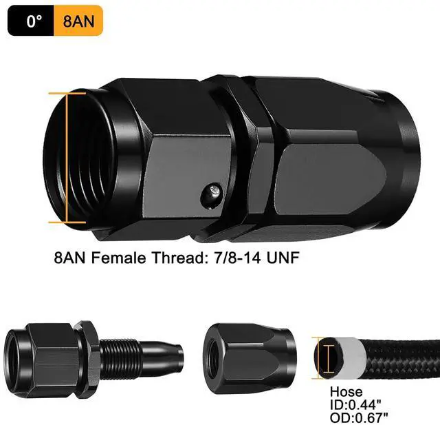 Alt view image 3 of 6 - 8AN Straight Swivel Hose End Fitting Aluminum Seal AN Hose End Fitting for Braided Fuel Line