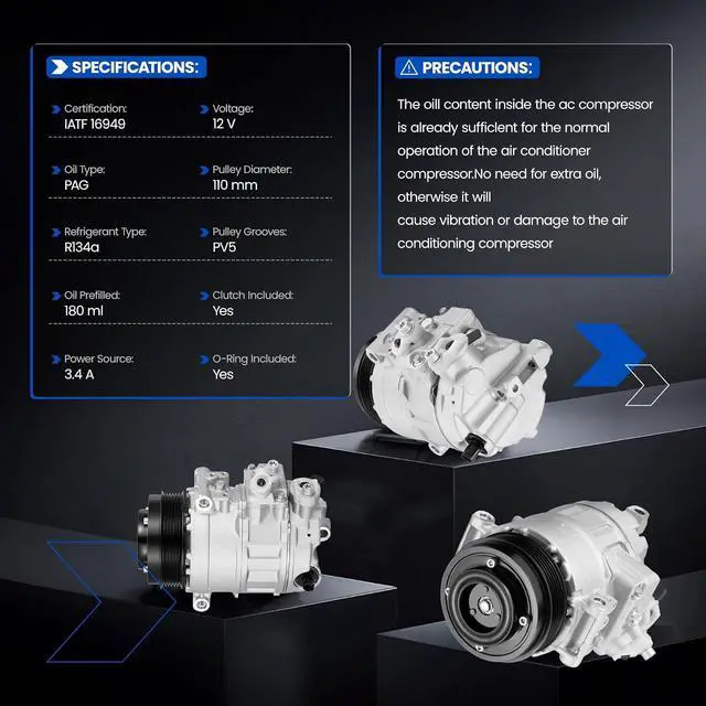 Alt view image 6 of 7 - 00023-08011 Air Conditioning A/C Compressor with Clutch Compatible with Mercedes-Benz C-Class C230 C320, CLK-Class CLK320 CLK350, E-Class E300 E350, G-Class G500 G550, S-Class & More