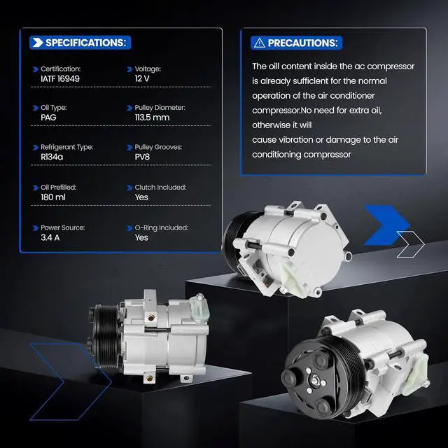 Alt view image 6 of 7 - 5U2Z19V703CD Air Conditioning A/C Compressor with Clutch Compatible with Ford F-150, for Expedition, for E-150 E-250 E-350 Econoline, Compatible with Lincoln Navigator, 4.6L 5.4L 6.8L