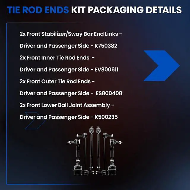 Alt view image 4 of 7 - 8-PC Steering Suspension Kits Compatible with Dodge Journey 2009-2018,2xStabilizer Bar Link K750382,2xOuter tie rod ES800408,2xInner tie rod EV800611,2xBall Joint K500235