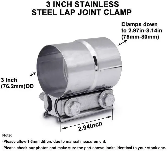 Alt view image 3 of 7 - ZFBB 3.0" Lap Joint Band Clamp Exhaust Clamps Pipe Parts Stainless Steel 2Pcs
