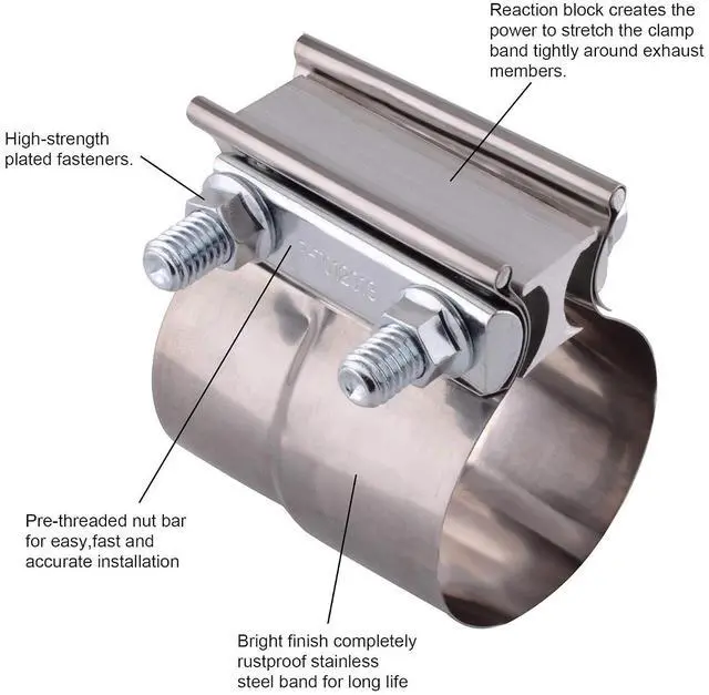 Alt view image 2 of 7 - ZFBB 3.0" Lap Joint Band Clamp Exhaust Clamps Pipe Parts Stainless Steel 2Pcs