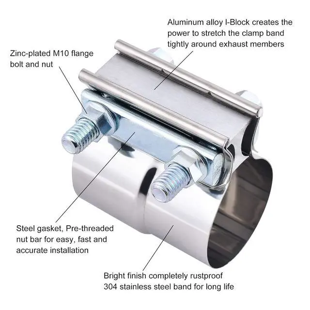 Alt view image 3 of 7 - 2.0" Lap Joint Band Clamp Exhaust Clamps Pipe Repair Parts Stainless Steel