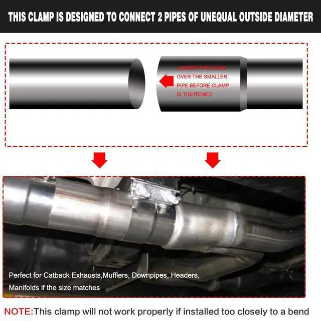Alt view image 4 of 7 - ZFBB 3.0" Lap Joint Band Clamp Exhaust Clamps Pipe Parts Stainless Steel 2Pcs