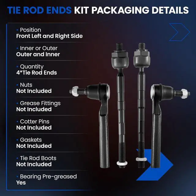 Alt view image 3 of 7 - 4PCS ES800762 EV800609 Front Inner/Outer Tie Rod Ends Kit Compatible with Hummer 2006-2010 H3, 2009-2010 H3T