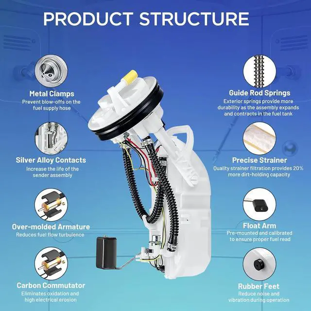 Alt view image 2 of 7 - E8566M Fuel Pump Module Assembly Compatible with Honda Civic 2003-2005 L4 1.3L, Civic 2001-2005 L4 1.7L, Civic 2002-2005 L4 2L, Replaces SP8011M FG1394 P76528M