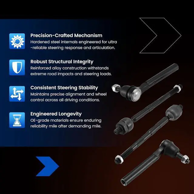 Alt view image 6 of 7 - 4PCS ES800762 EV800609 Front Inner/Outer Tie Rod Ends Kit Compatible with Hummer 2006-2010 H3, 2009-2010 H3T