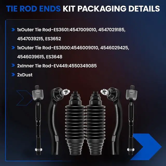 Alt view image 4 of 7 - 6-PC Tie Rod Ends Kits Compatible with Toyota Highlander 2001-2003,2xOuter tie rod ES3600 ES3601,2xInner EV449,2xdust cover