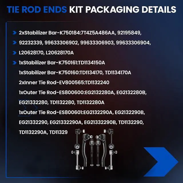 Alt view image 4 of 7 - 8PCS ES80060 ES80060 EV80056 Inner and Outer Tie Rod End kit Compatible with Mazda CX-9 2007-2013