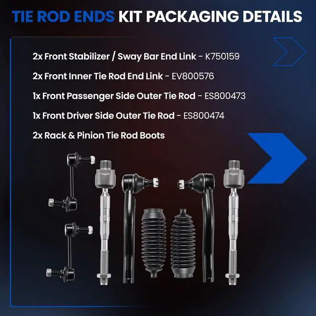 Alt view image 3 of 7 - 8-PC Steering Suspension Kits Compatible with Ford Edge 2007-2014,1xOuter tie rod ES800473,1xOuter tie rod ES800474,2xInner tie rod EV800576,2xStabilizer Bar Link K750159,2xdust cover