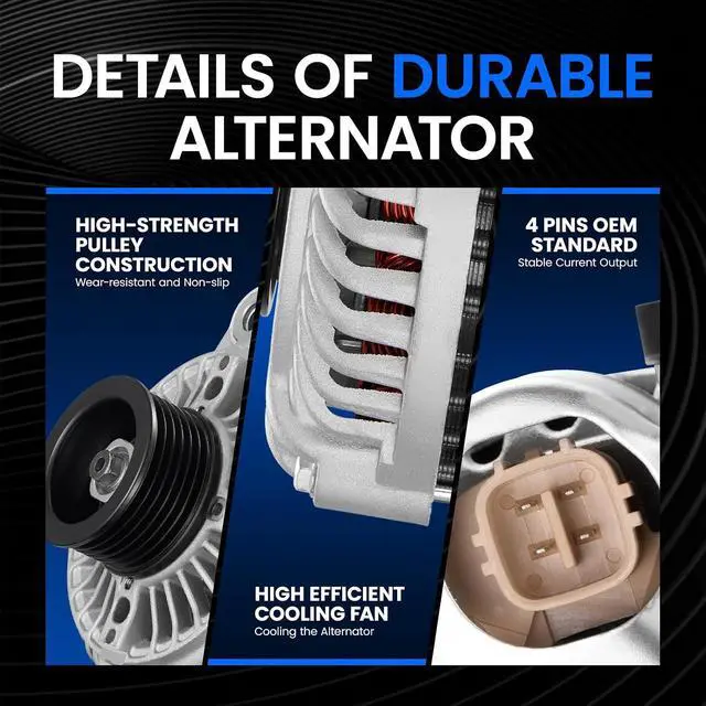 Alt view image 3 of 7 - 13767N Alternator Compatible with Honda Accord 1998-2002; Compatible with Acura CL 1998-1999, 06311-PAA-505RM, 06311PAA506RM, 06311-PAA-506RM,1012119990,101211-9990, 80A 12V CCW 6-Groove Pulley