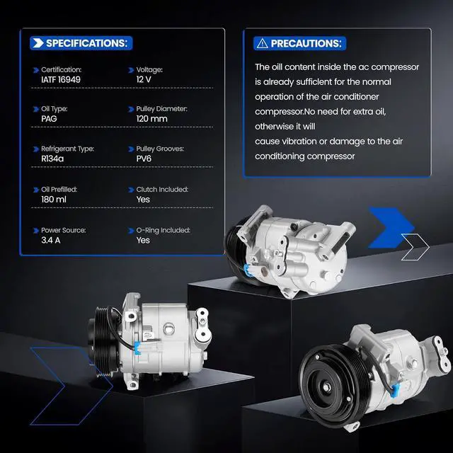 Alt view image 6 of 7 - 68695 Air Conditioning A/C Compressor with Clutch Compatible with Chevrolet Sonic 2012, L4 1.8L FLEX, CSP15 Compressor Type, 6-Groove Pulley