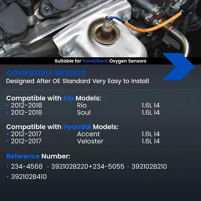 Alt view image 2 of 7 - Oxygen O2 Sensor 234-5055 & 234-4568 Compatible with Kia 12-18 Rio, Soul 1.6L L4, 392102B210 Upstream & Downstream Replacement Oxygen Sensor Compatible with Hyundai 12-17 Accent, 2PCS