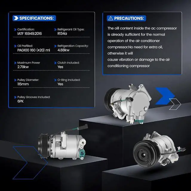Alt view image 4 of 7 - 98673 Air Conditioning A/C Compressor with Clutch Compatible with Ford Escape 2008-2012, Compatible with Mazda Tribute 2008-2011, for Mercury Mariner 2008-2011, L4 2.3L 2.5L