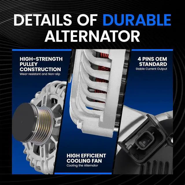 Alt view image 4 of 7 - 11648 Alternator Compatible with Nissan Rogue 2.5L 2014-2018120A High Output 12V Alternator,Direct Replacement 1164823100-4BA0A,23100-4BA0B,TG12C152 | CW | 6-Groove | Internal Fan Regulator