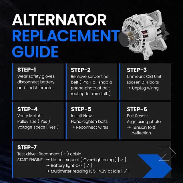 Alt view image 5 of 7 - 11648 Alternator Compatible with Nissan Rogue 2.5L 2014-2018120A High Output 12V Alternator,Direct Replacement 1164823100-4BA0A,23100-4BA0B,TG12C152 | CW | 6-Groove | Internal Fan Regulator