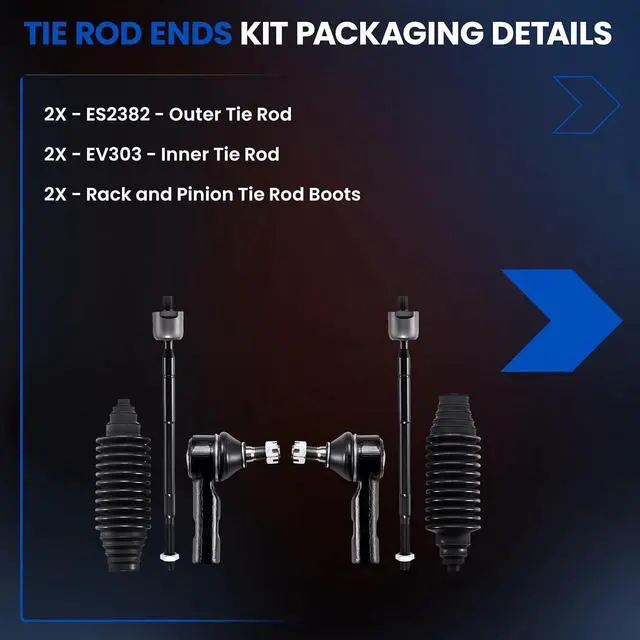 Alt view image 4 of 7 - 6-PC Tie Rod Ends Kits Compatible with Toyota Corolla 1985-2002,2xOuter ES2382,2xInner EV303,2xdust cover