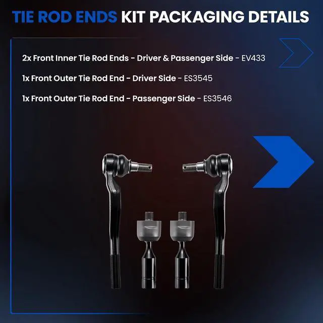 Alt view image 4 of 7 - 4-PC Tie Rod Ends Kits Compatible with Toyota Tacoma 1995-2004,2xOuter tie rod ES3546 ES3545,2xInner tie rod EV433