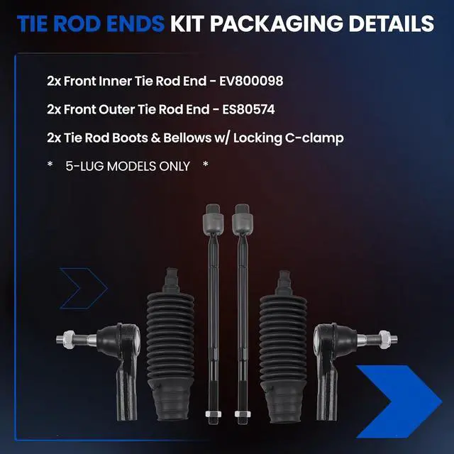 Alt view image 4 of 7 - 6-PC Tie Rod Ends Kits Compatible with Dodge Ram1500 2006-2010,2xInner tie rod EV800098,2xOuter tie rod ES80574,2xdust cover