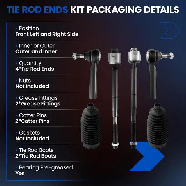 Alt view image 3 of 7 - 6PCS EV800084 ES800223 Front Inner/Outer Tie Rod Ends Kit w/Tie Rod Boot Compatible with Chevy 2007-2013 Tahoe Silverado, Compatible with Cadillac 07-14 Escalade,Compatible with GMC Sierra