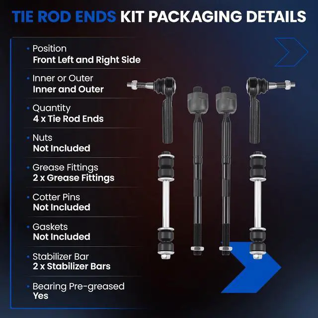 Alt view image 3 of 7 - 6-PC Steering Suspension Kits Compatible with Chevy Silverado1500 2014-2018,2xStabilizer Bar Link K700432,2xOuter tie rod ES800948,2xInner tie rod EV800938