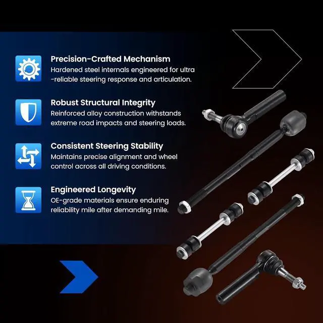 Alt view image 6 of 7 - 6-PC Steering Suspension Kits Compatible with Chevy Silverado1500 2014-2018,2xStabilizer Bar Link K700432,2xOuter tie rod ES800948,2xInner tie rod EV800938